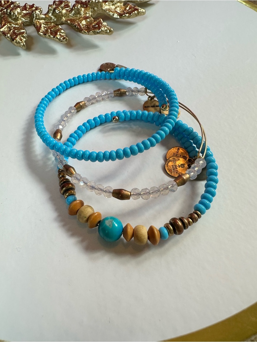 Alex and Ani Turquoise with Beaded Multi-Row Bracelet - Women Jewelry set of 3